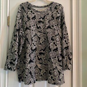 Roaman's Black and White Paisley Print 100% cotton 1X NWOT